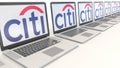 Modern laptops with Citigroup logo. Computer technology conceptual editorial 3D rendering Royalty Free Stock Photo