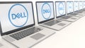 Modern laptops with Dell Inc. logo. Computer technology conceptual editorial 3D rendering