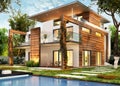 Modern large house with lighting and pool Royalty Free Stock Photo