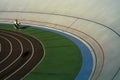 Modern, large, multicolored stadium and bike track for sportsmen. Bicycles. Active rest. Sport.