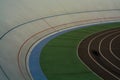 Modern, large, multicolored stadium and bike track for sportsmen. Bicycles. Active rest. Sport.