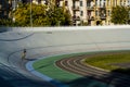 Modern, large, multicolored stadium and bike track for sportsmen. Bicycles. Active rest. Sport.