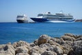 Modern large ships anchored off the coast of Rhodes city, Greece