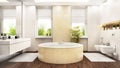 Modern large white bathroom with a round bath.