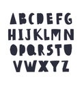 Modern latin font or decorative english alphabet hand drawn on white background. Creative black letters arranged in
