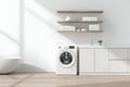 modern laundry room washing machine clean white wall background Royalty Free Stock Photo