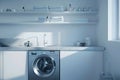 modern laundry room washing machine clean white wall background Royalty Free Stock Photo