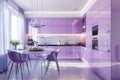 Modern Lavender Kitchen Interior with Integrated Appliances and Dining Area Royalty Free Stock Photo