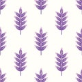 Modern Lavender seamless vector pattern background. Isolated purple graphic blossoms on stems on white backdrop