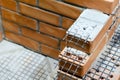 Modern layout of the construction of walls with brick masonry. External wall insulation systems Royalty Free Stock Photo