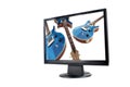 Modern lcd monitor and guitar Royalty Free Stock Photo