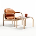 Modern Leather Chair And Coffee Table Set In Light Orange And Brown
