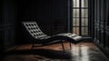 Modern leather chaise lounge in a very chic setting. Black chair in a luxury room.