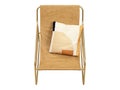 Modern Leather gold frame rocking chair with pillow. 3d render