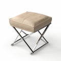 Modern Leather And Metal Foot Stool: Photorealistic Rendering In Beige And Silver