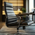 Modern leather office chair in elegant workspace setting. Royalty Free Stock Photo