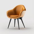 modern leather orange chair on blue background