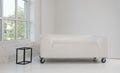 Modern leather white couch and wire frame side table in white bright room