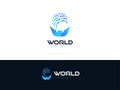 Modern Letter W Logo Design with Global Icon in Technology Concept. Letter W with Blue Sphere Logo Royalty Free Stock Photo