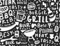 Modern lettering bbq seamless pattern. Barbeque food illustration for menu design Royalty Free Stock Photo