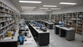 A modern library with computers and books showcasing technology s role in information access Royalty Free Stock Photo