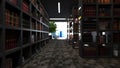 Modern library design consisting of black bookcases 3D rendering Royalty Free Stock Photo