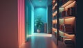 Modern library interior with bookshelf and plants. 3D Rendering Royalty Free Stock Photo