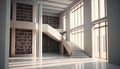 modern library interior with stairs and bookshelf, 3d render Royalty Free Stock Photo