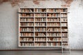 Modern library with organized bookshelves and assorted books in contemporary interior Royalty Free Stock Photo