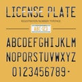 Modern License Plate font for registration numbers, with sample design on background Royalty Free Stock Photo