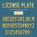 Modern License Plate font for registration numbers, with sample design on background Royalty Free Stock Photo