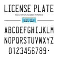 Modern License Plate font for registration numbers, with sample design isolated on background Royalty Free Stock Photo