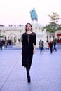 Modern life with princess in celebrity style. Fashion and beauty of business lady. Luxury woman in evening dress in city Royalty Free Stock Photo