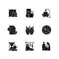 Modern lifestyle and health black glyph icons set on white space