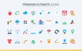 Modern lifestyle trendy flat icons set, symbols for fitness and yoga calendar, social media