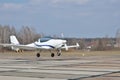 A modern light aircraft landing or taking off Royalty Free Stock Photo