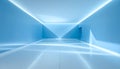 Modern light blue architectural interior with linear lighting and dramatic light patterns Royalty Free Stock Photo