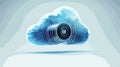 Modern Light Blue Cloud Icon with Black Video Camera Overlay for Creative Designs Royalty Free Stock Photo