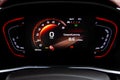 Modern light car black and blue mileage. Car dashboard with sensors and information