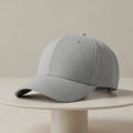 Modern light gray baseball cap on display stand Royalty Free Stock Photo