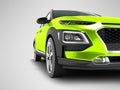 Modern light green car crossover for travel with black insets in front 3d render on gray background with shadow Royalty Free Stock Photo