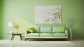 modern light green living room interior with a green sofa