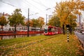 Modern light rail city tram passing through the city of Rotterdam Royalty Free Stock Photo