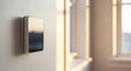 Modern light switch plate and dimmer control inside a brightly lit room Royalty Free Stock Photo
