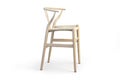 Modern light wood stool with wicker seat. 3d render