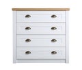 Modern light wooden chest of drawers on white. Furniture for wardrobe room Royalty Free Stock Photo