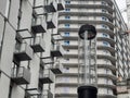 Lamp of Modern residential buildingshigh against the background of a cloudy sky shot from below. apartment real estate market