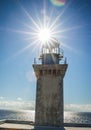 Modern lighthouse at the most southern point of greek mainland Royalty Free Stock Photo