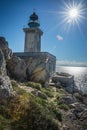Modern lighthouse at the most southern point of greek mainland Royalty Free Stock Photo