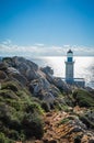 Modern lighthouse at the most southern point of greek mainland Royalty Free Stock Photo